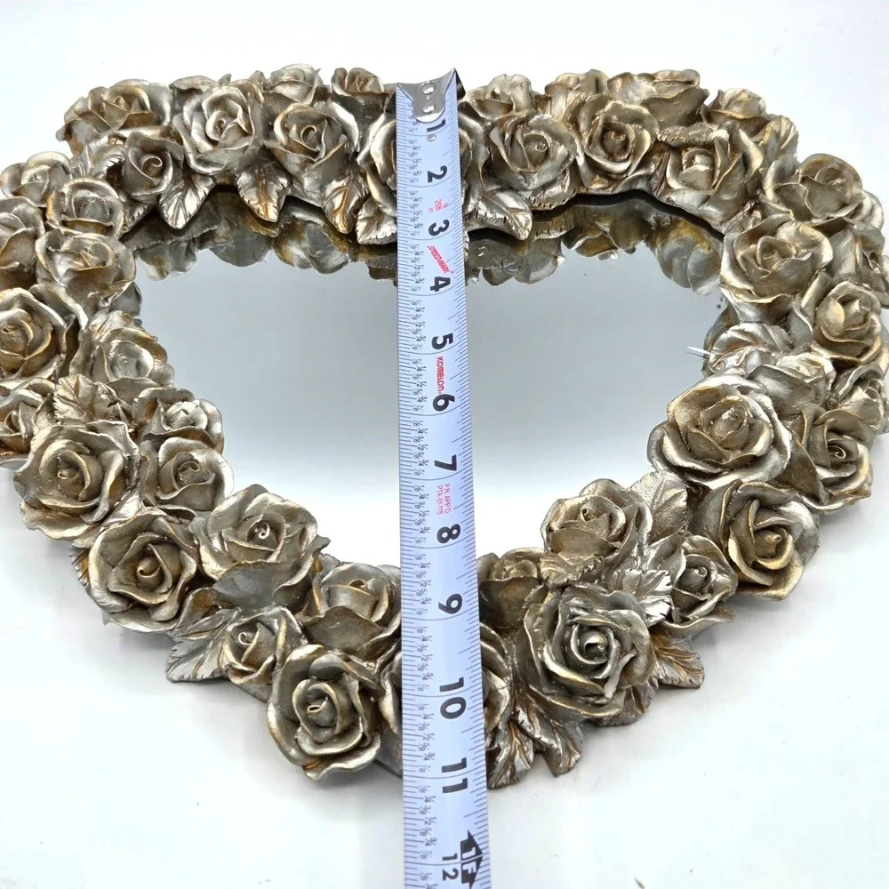 VINTAGE 60's- 80's Heart Shaped Mirror 3D‎ Roses Decoline New York RETRO Cottage